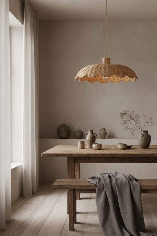 Wabi Sabi Rattan Scalloped Lampshade - Calm & Organic