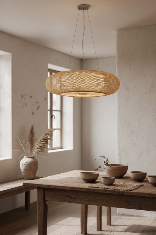 Wabi Sabi Round Bamboo Drum Chandelier - Imperfectly Beautiful