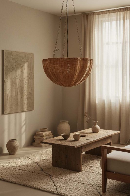 Wabi Sabi Scalloped Rattan Pendant Light - Imperfectly Beautiful
