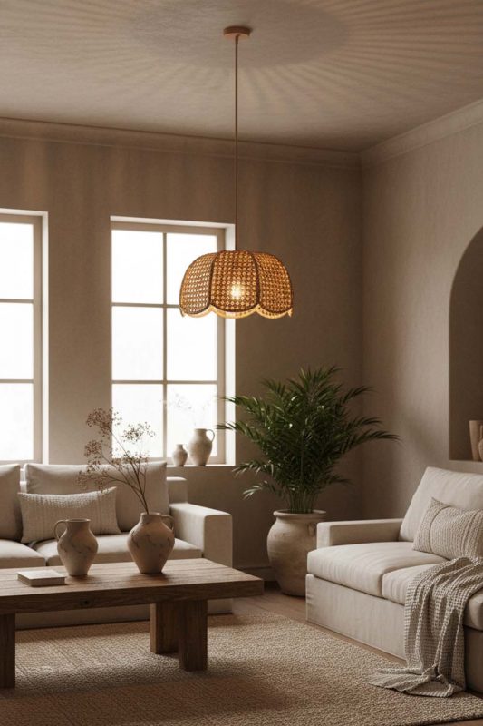Wabi Sabi Scalloped Wicker Lampshade - Raw & Natural