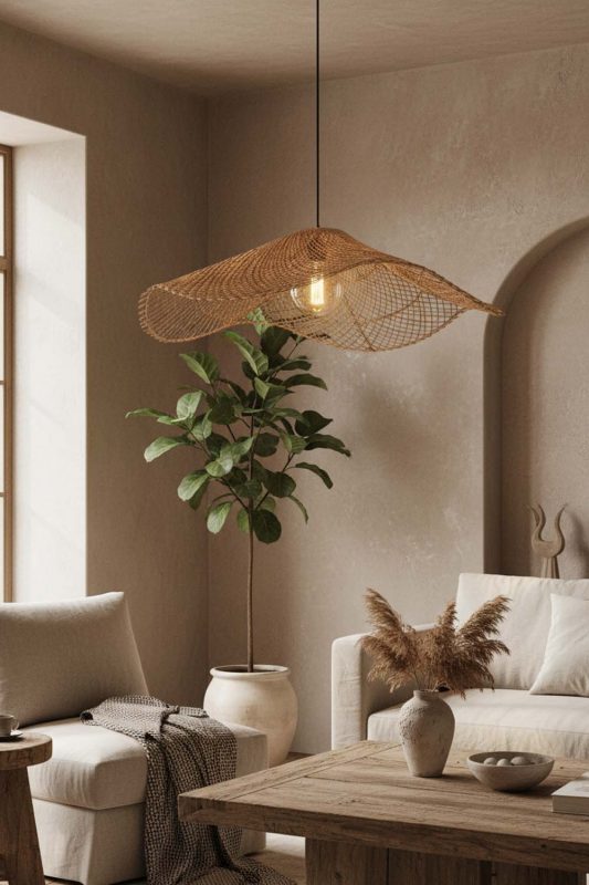 Wabi Sabi Single Lotus Leaf Pendant Light - Raw & Natural