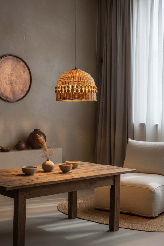 Wabi Sabi Small Bamboo Bell Pendant Light - Rustic & Soulful