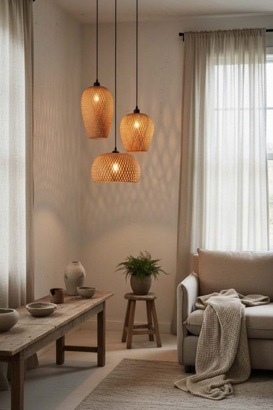 Wabi Sabi Small Bamboo Cluster Pendant Light - Rustic & Soulful