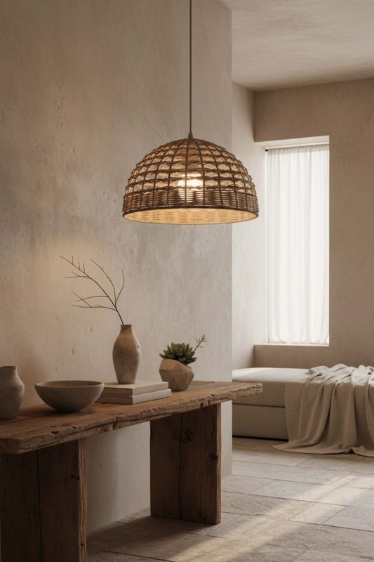 Wabi Sabi Small Rattan Dome Pendant - Rustic & Soulful