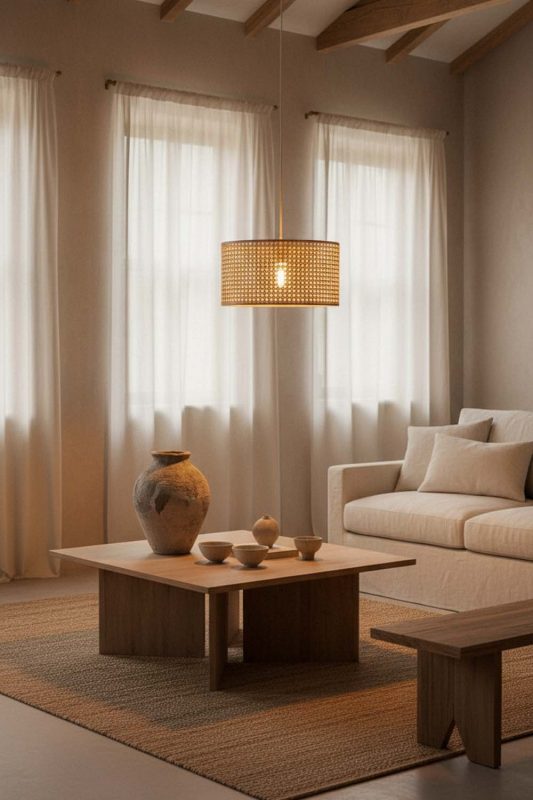 Wabi Sabi Small Rattan Drum Pendant Light - Imperfectly Beautiful