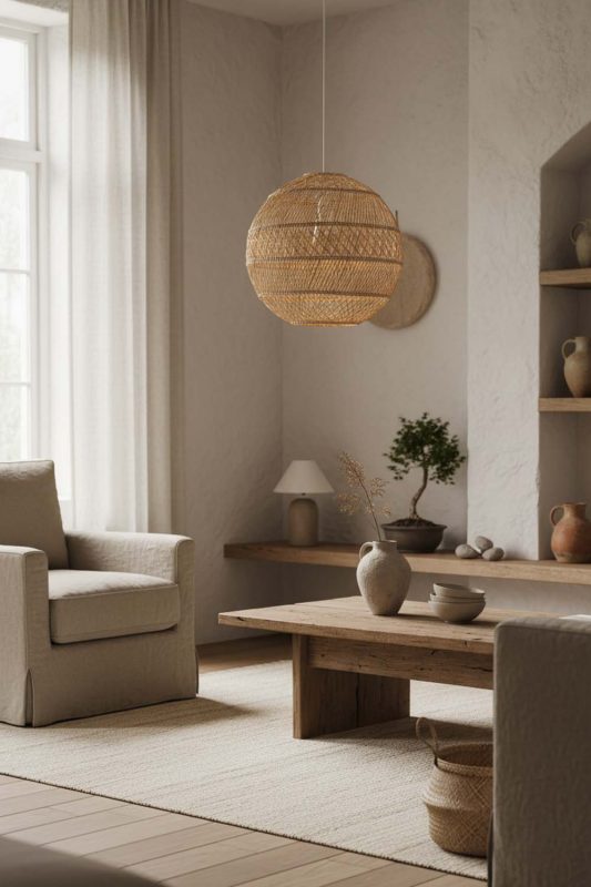 Wabi Sabi Sophisticated Rattan Global Pendant - Calm & Organic