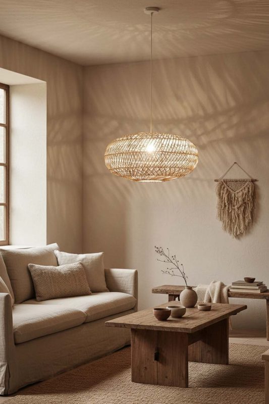 Wabi Sabi Sophisticated Rattan Round Pendant - Raw & Natural