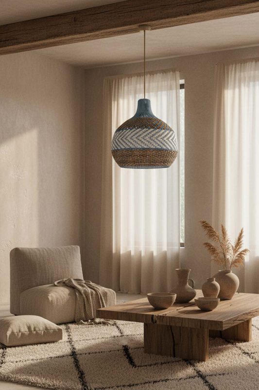 Wabi Sabi Tan Brown White Rattan Pendant Light - Imperfectly Beautiful