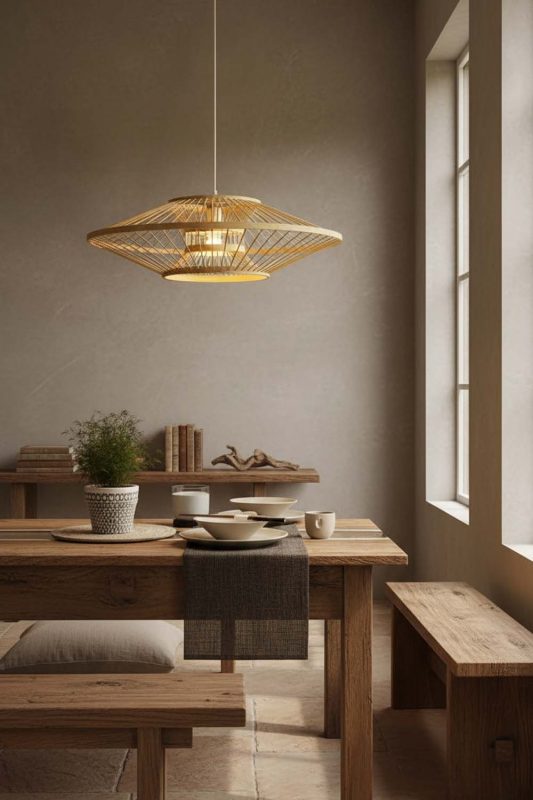 Wabi Sabi Ufo Suspension Bamboo Light - Rustic & Soulful