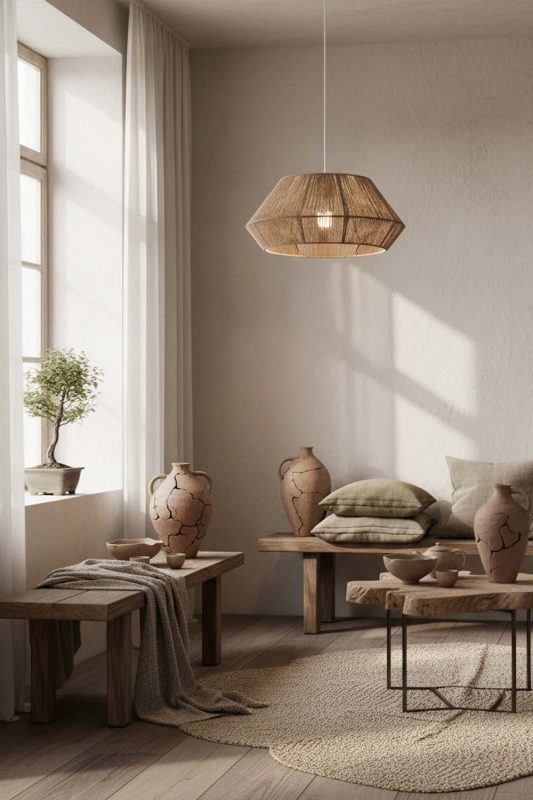 Wabi Sabi Vintage Jute Rope Pendant Light - Raw & Natural