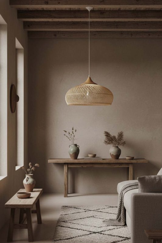 Wabi Sabi Vintage Wood Rattan Pendant Light C - Timeless Simplicity