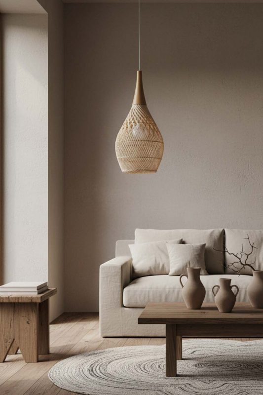 Wabi Sabi Vintage Wood Rattan Pendant Light D - Imperfectly Beautiful
