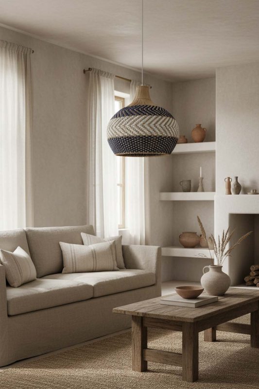 Wabi Sabi White Blue Rattan Pendant Light - Timeless Simplicity