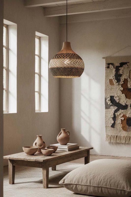 Wabi Sabi White Gray Rattan Pendant Light - Imperfectly Beautiful