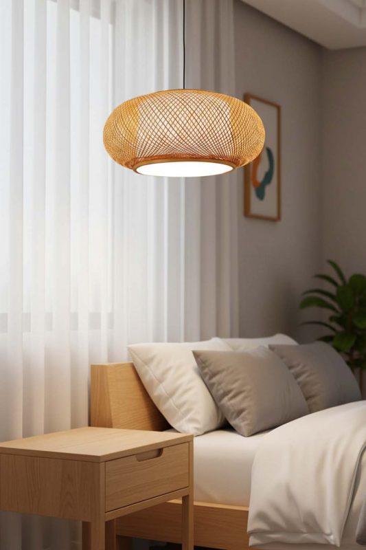 Bedside Bamboo Donut Pendant Light - Warm & Inviting Atmosphere