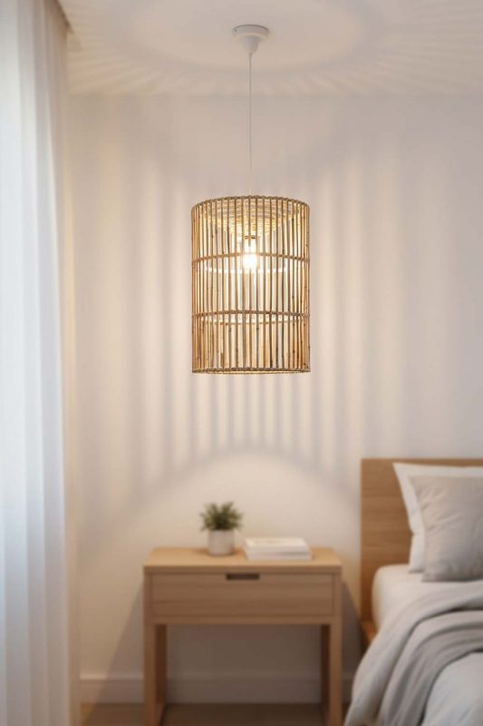 Bedside Bamboo Geometric Pendant Light Cylinder - Elegant Dining Experience
