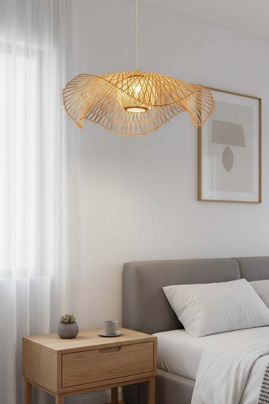 Bedside Beige Lotus Bamboo Pendant Light - Warm & Inviting Atmosphere