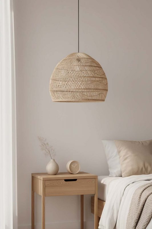 Bedside Beige Rattan Cage Pendant Light - Memorable Ambience