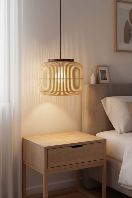 Bedside Beige Rattan Capsule Pendant Light - Warm & Inviting Atmosphere