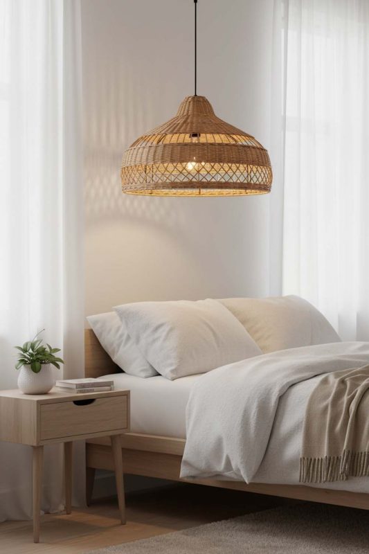Bedside Beige Rattan Radiant Pendant Lights - Warm & Inviting Atmosphere