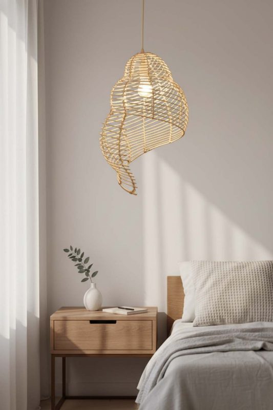 Bedside Beige Rattan Spiral Pendant Light - Elegant Dining Experience