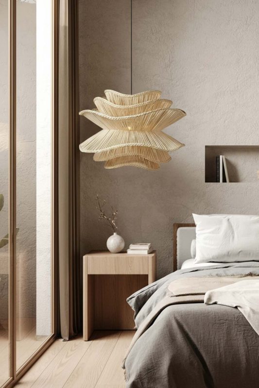 Bedside Beige Vietnamese Flower Rattan Chandelier - Memorable Ambience