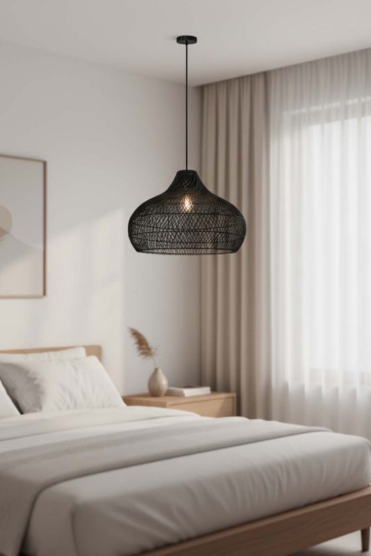 Bedside Black Kloe Rattan Pendant Light - Cozy Fine Dining