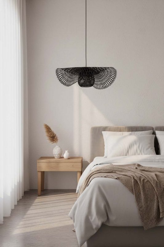 Bedside Black Lotus Bamboo Pendant Light - Elegant Dining Experience