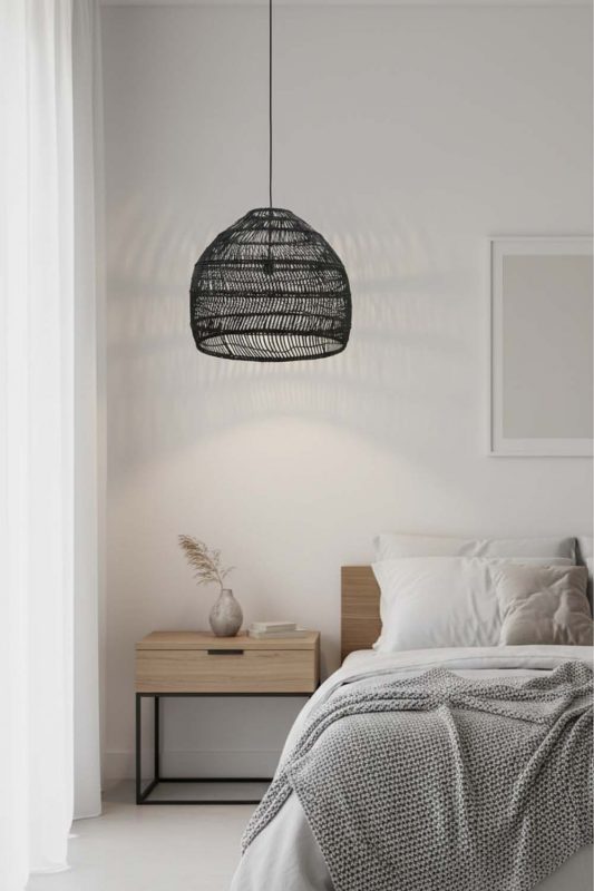 Bedside Black Rattan Cage Pendant Light - Elegant Dining Experience
