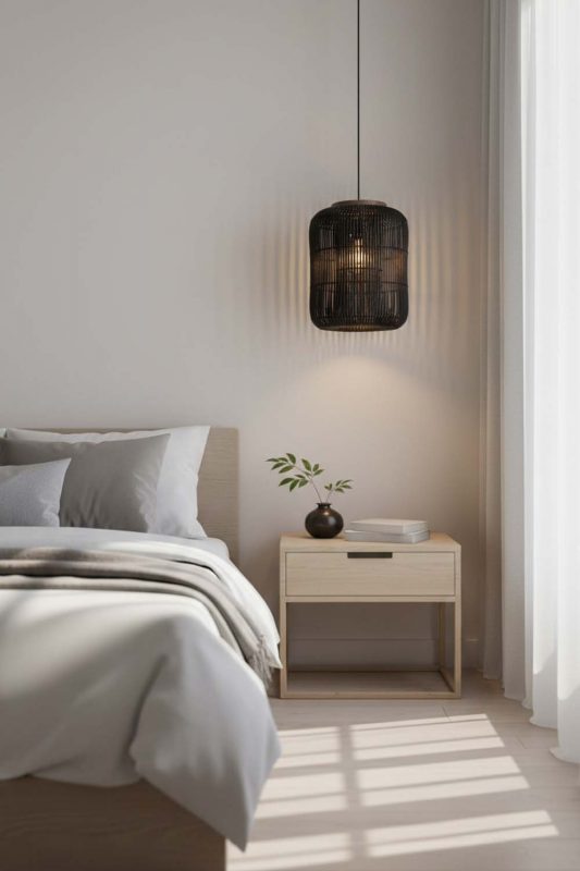 Bedside Black Rattan Capsule Pendant Light - Memorable Ambience