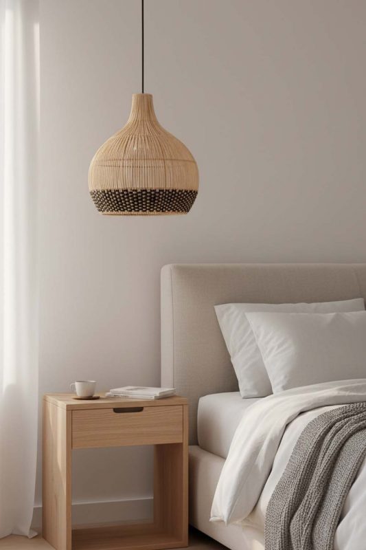 Bedside Bottom Black Rattan Pendant Light - Elegant Dining Experience