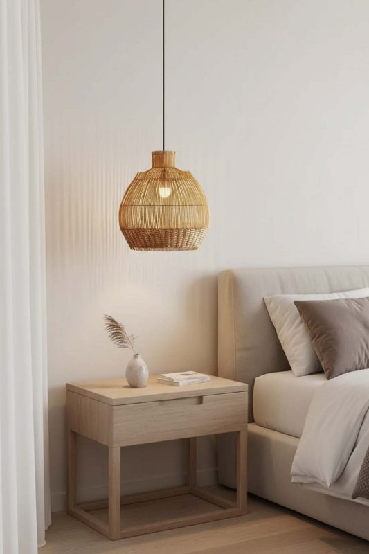 Bedside Bottom Brown Rattan Pendant - Memorable Ambience