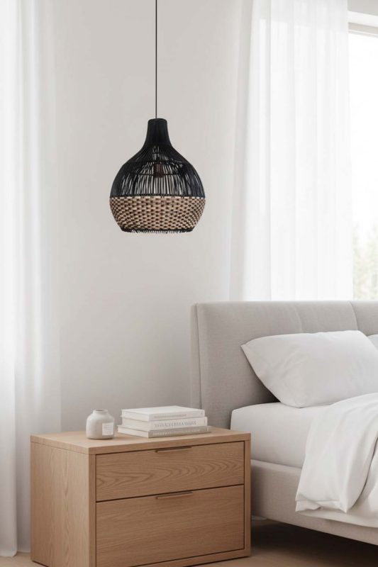 Bedside Bottom Tan Brown Rattan Light Black Body - Upscale & Stylish