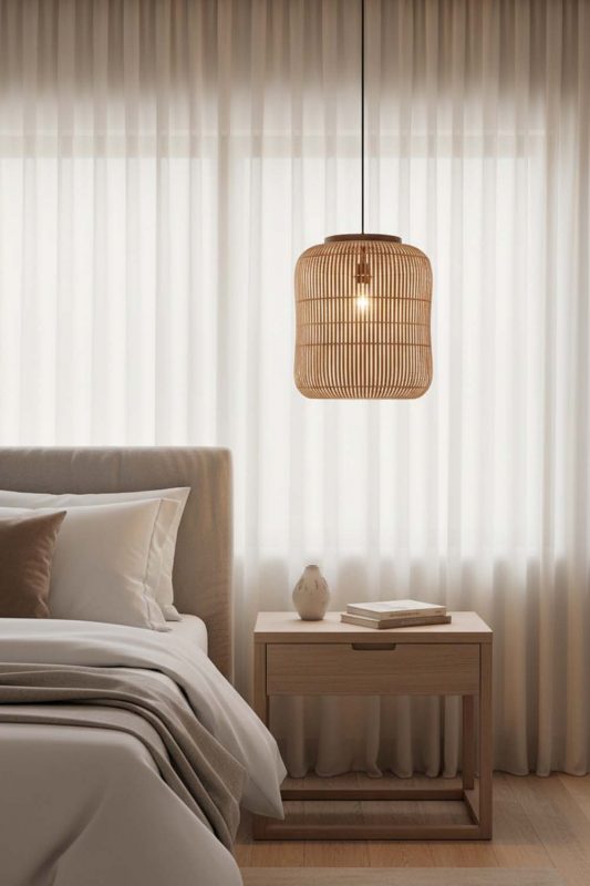 Bedside Brown Rattan Capsule Pendant Light - Elegant Dining Experience