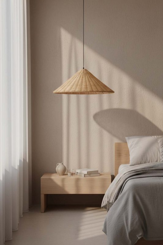 Bedside Brown Rattan Cone Pendant Light - Memorable Ambience
