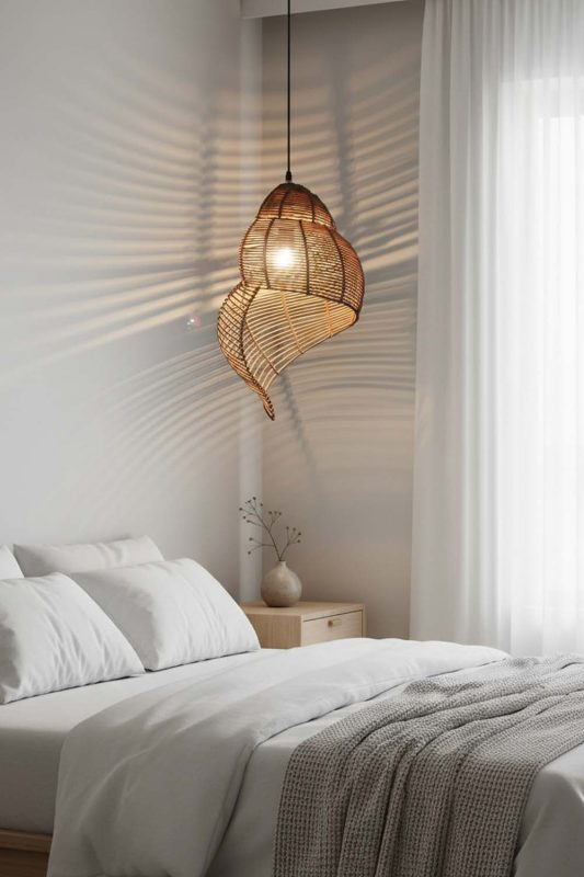 Bedside Brown Rattan Spiral Pendant Light - Memorable Ambience