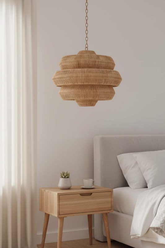 Bedside Brown Tiered Rattan Chandelier - Warm & Inviting Atmosphere