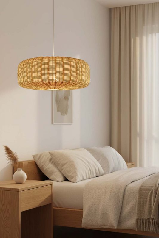 Bedside Flat Drum Rattan Chandelier - Cozy Fine Dining