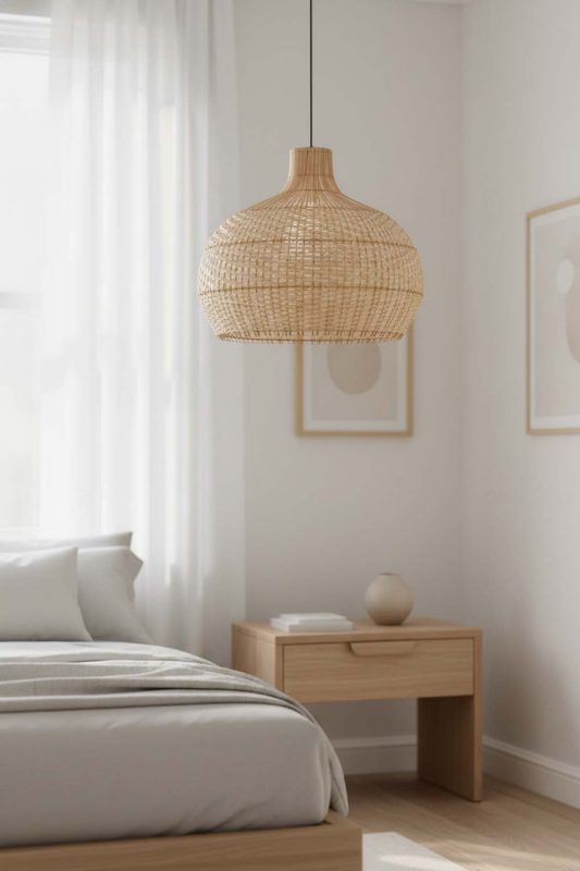 Bedside Full White Rattan Pendant Light - Cozy Fine Dining
