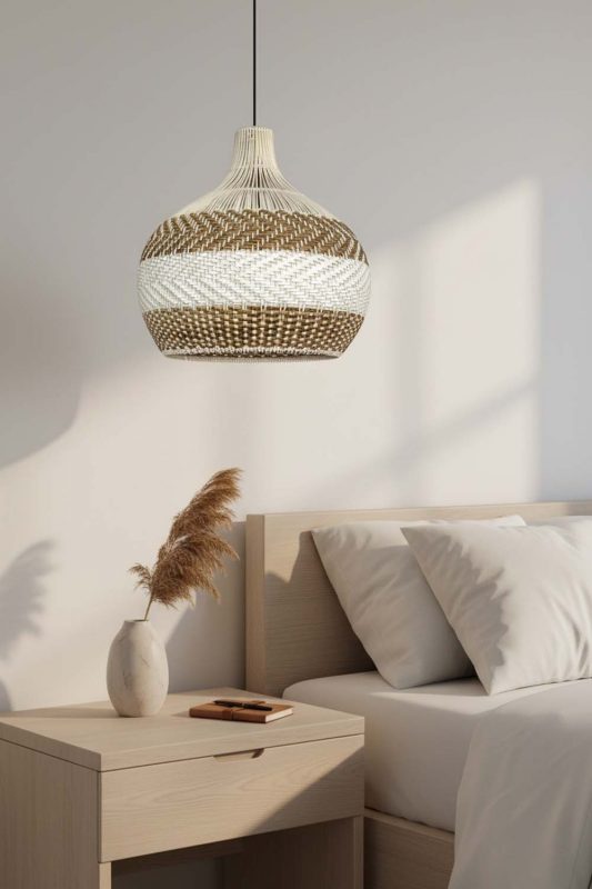 Bedside Light Brown White Rattan Pendant Light - Warm & Inviting Atmosphere