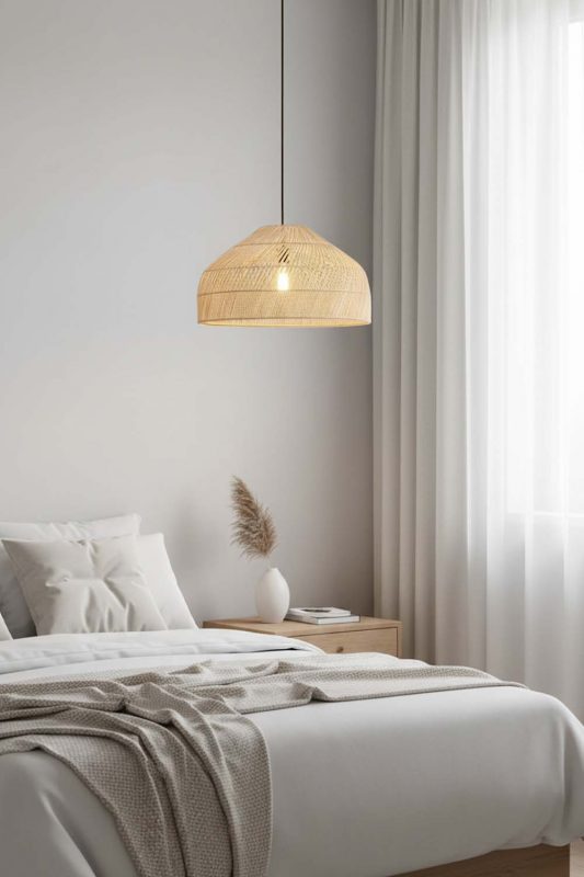 Bedside Natural Rattan Wide Dome Pendant Light - Upscale & Stylish
