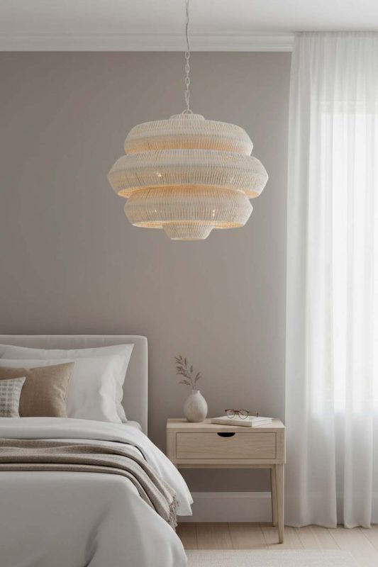 Bedside Natural Tiered Rattan Chandelier - Upscale & Stylish