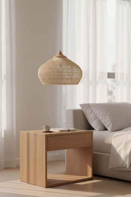 Bedside Natural Vintage Wood Rattan Pendant Light - Warm & Inviting Atmosphere