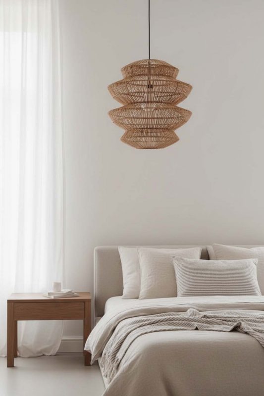 Bedside Rattan Accordion Pendant Light - Upscale & Stylish