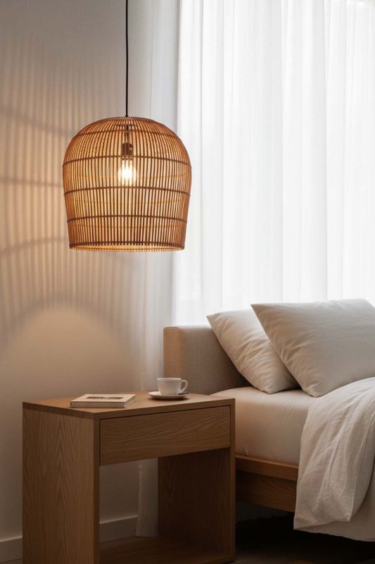 Bedside Rattan Bell Shaped Pendant Light - Memorable Ambience