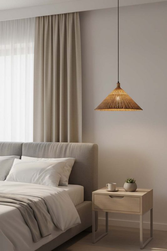 Bedside Rattan Cone Pendant Light - Elegant Dining Experience