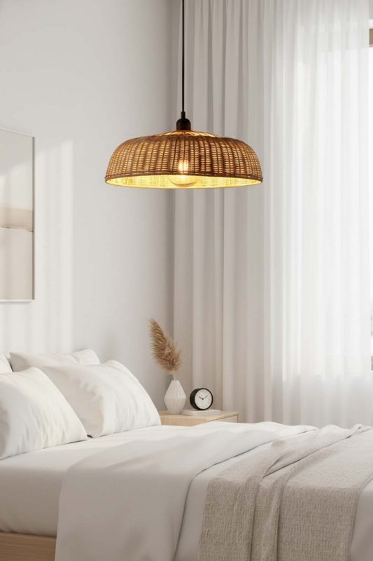 Bedside Rattan Disc Pendant Light - Warm & Inviting Atmosphere