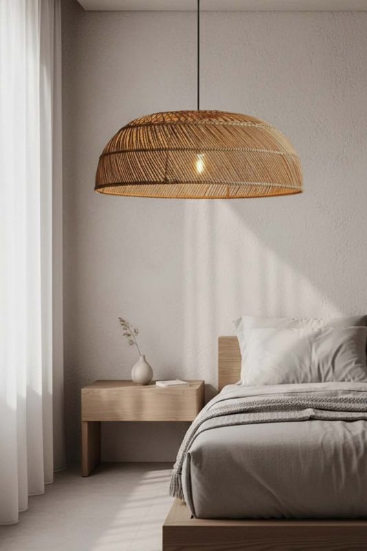 Bedside Rattan Large Dome Pendant Light - Cozy Fine Dining