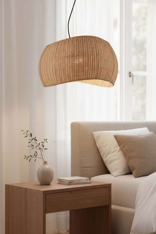 Bedside Rattan Ribbon Pendant Light - Elegant Dining Experience