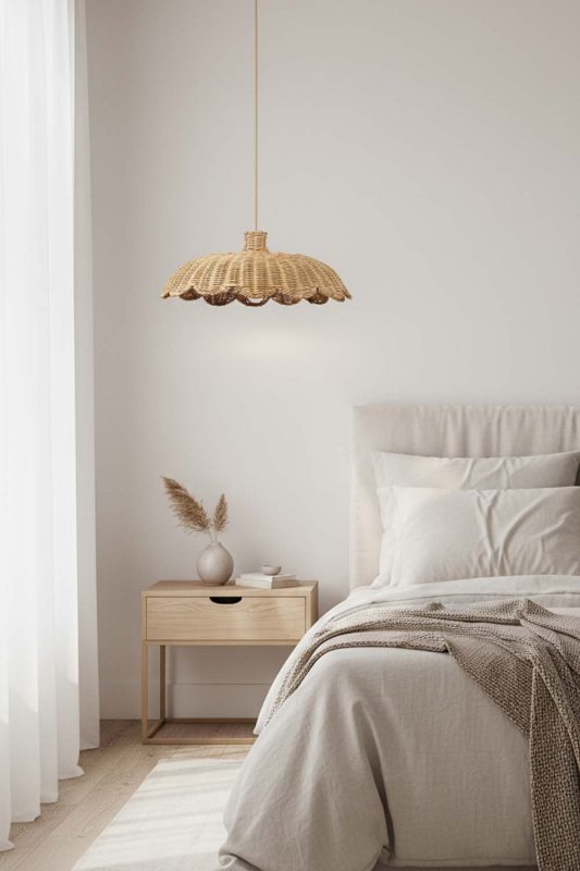 Bedside Rattan Scalloped Lampshade - Upscale & Stylish